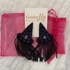 Golden Lily Beaded Witch Hat Earrings